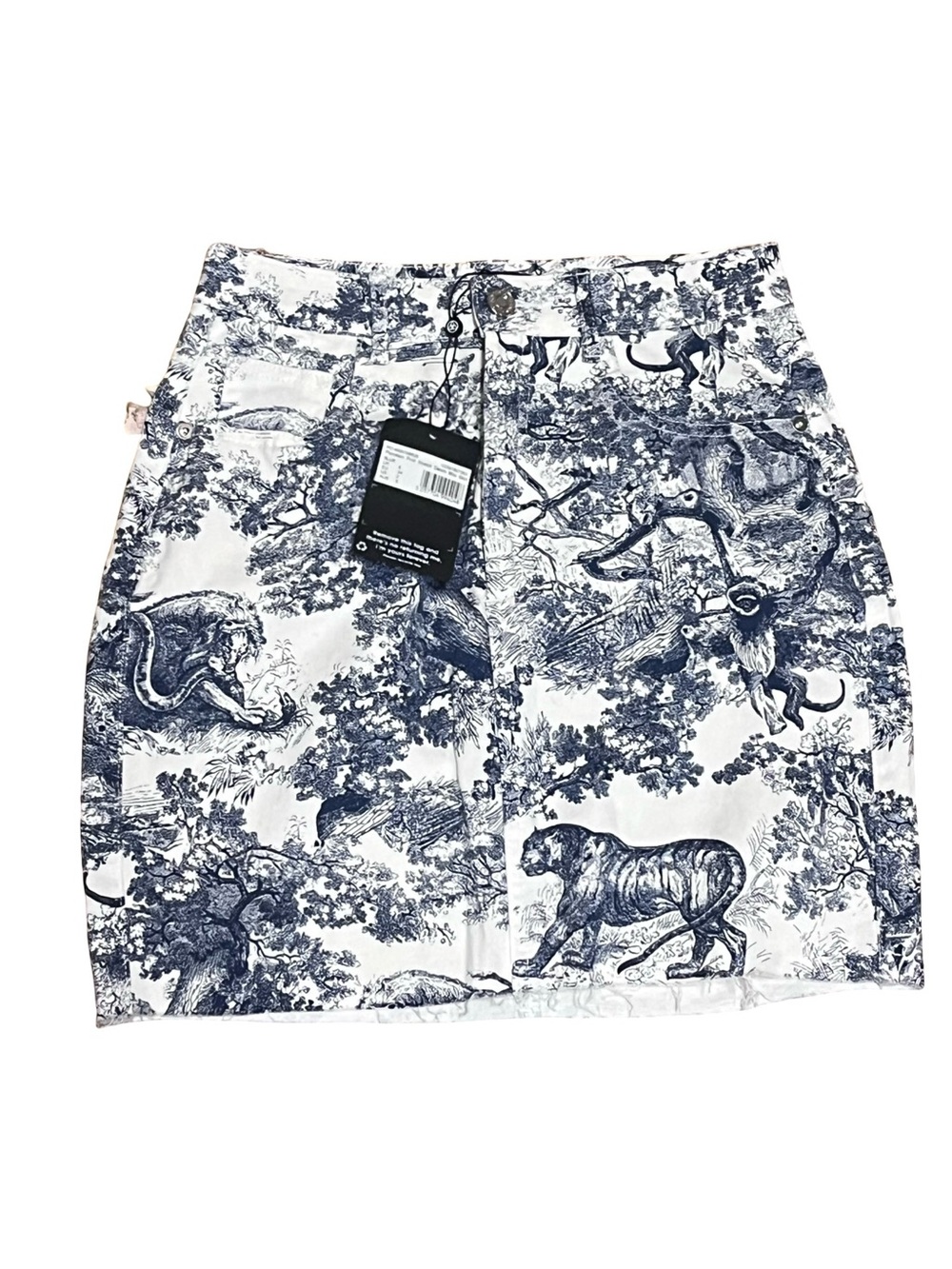 NWT Missguided Toile de Jouy Mini Skirt Blue Cream Picnic Party Whimsical Sz 2